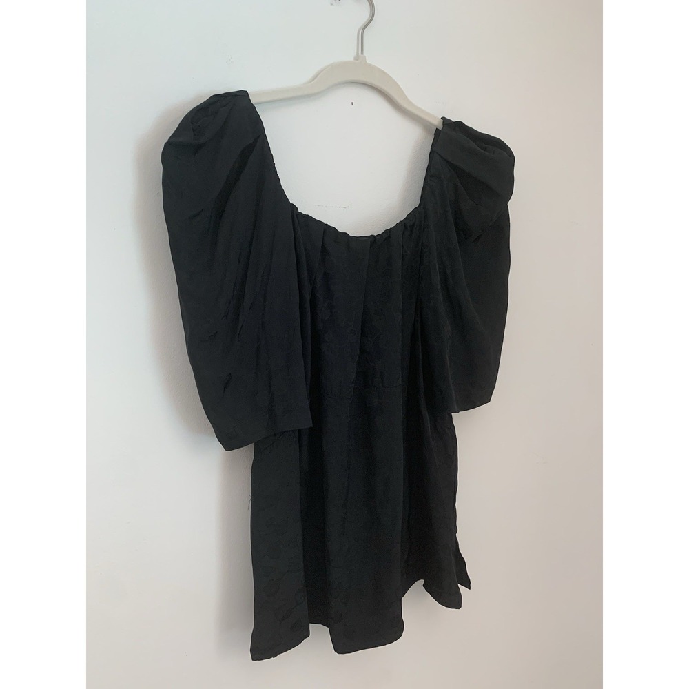 Rachel Comey Capa Puff Sleeve Top Sz 4 Black Viscose Jacquard Square Neck Luxe